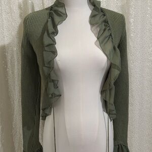 ZARA Olive Green Ruffle Trim Sweater